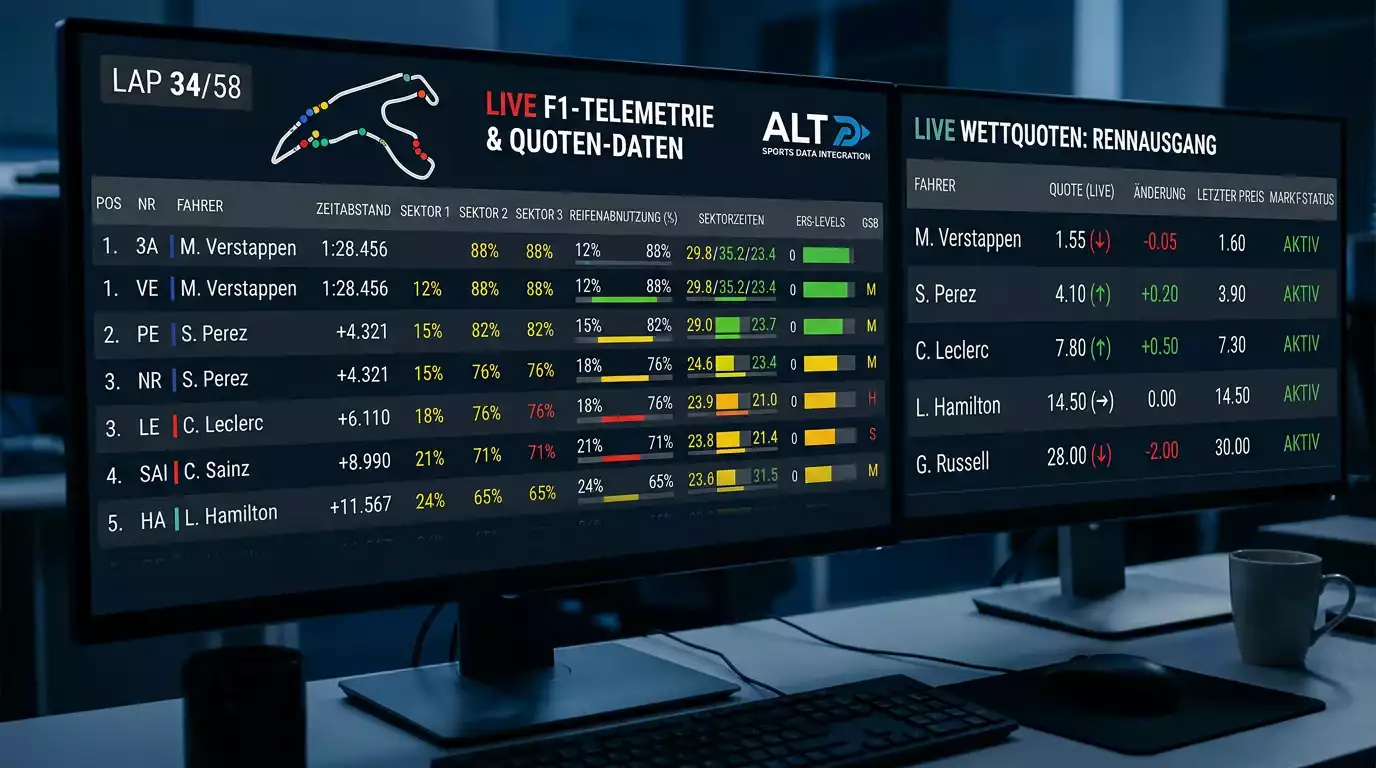ALT Sports Data Echtzeit-Datenintegration für Formel-1-Live-Quoten auf dem Buchmacher-Dashboard