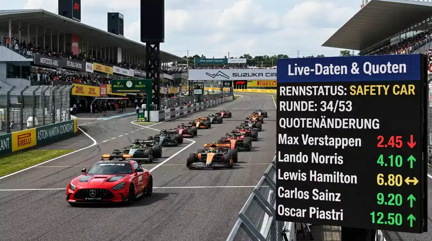 Safety Car Einsatz in der Formel 1 und die sofortige Quotenbewegung bei Live-Wetten auf Rennsieger
