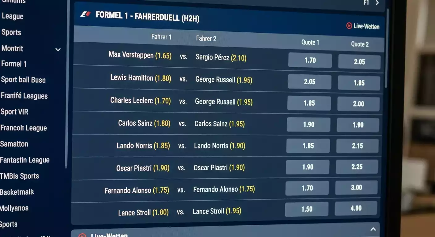 Formel 1 Head-to-Head Wettmarkt Struktur: Fahrerduell-Paarungen und binäre Marktlogik erklärt