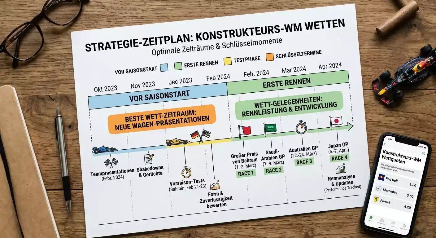 Einstiegszeitpunkt Konstrukteurswette Formel 1: Vor Saisonstart vs. nach ersten Rennen und Quotenentwicklung