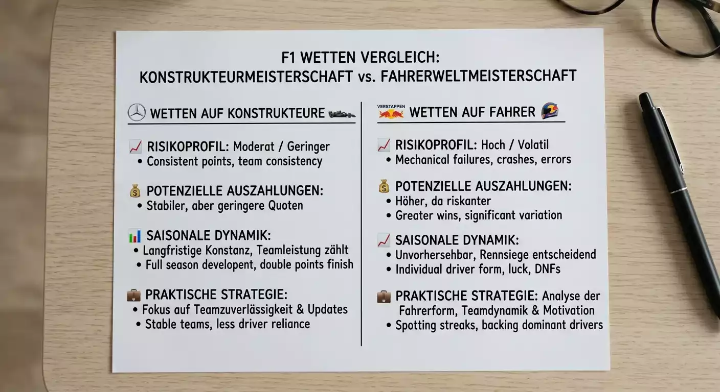 Konstrukteurswette vs. Fahrerwette Formel 1: Value-Vergleich und strategische Unterschiede im Langzeitmarkt