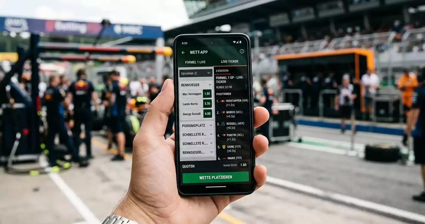 Mobiles Setup für Formel-1-Live-Wetten: Ticker und Wettanbieter-App parallel auf Smartphone