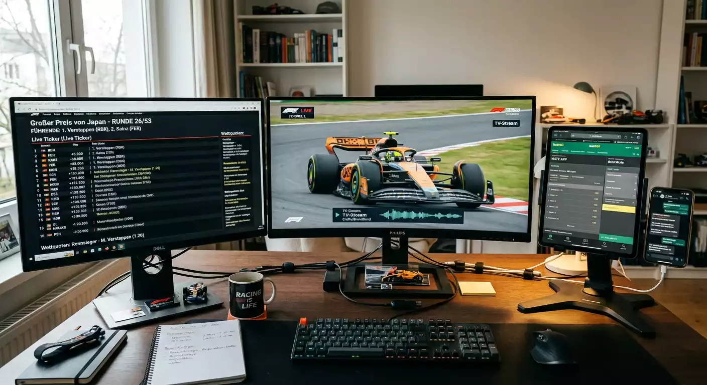 Optimales Setup für F1 Live-Wetter: Live-Ticker, TV-Stream und Wettanbieter-App auf mehreren Geräten