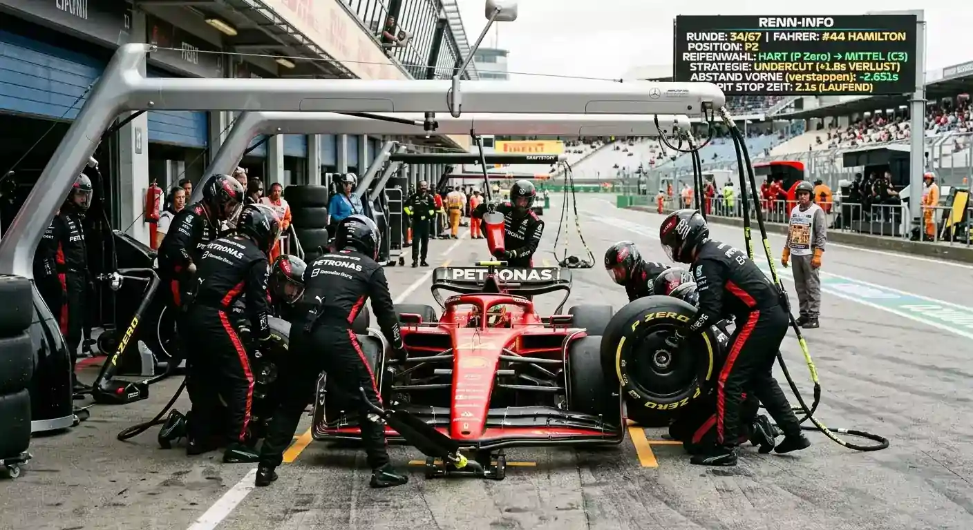 Formel 1 Boxenstopp-Fenster mit Undercut-Strategie und Live-Wettquoten-Bewegung im Rennen