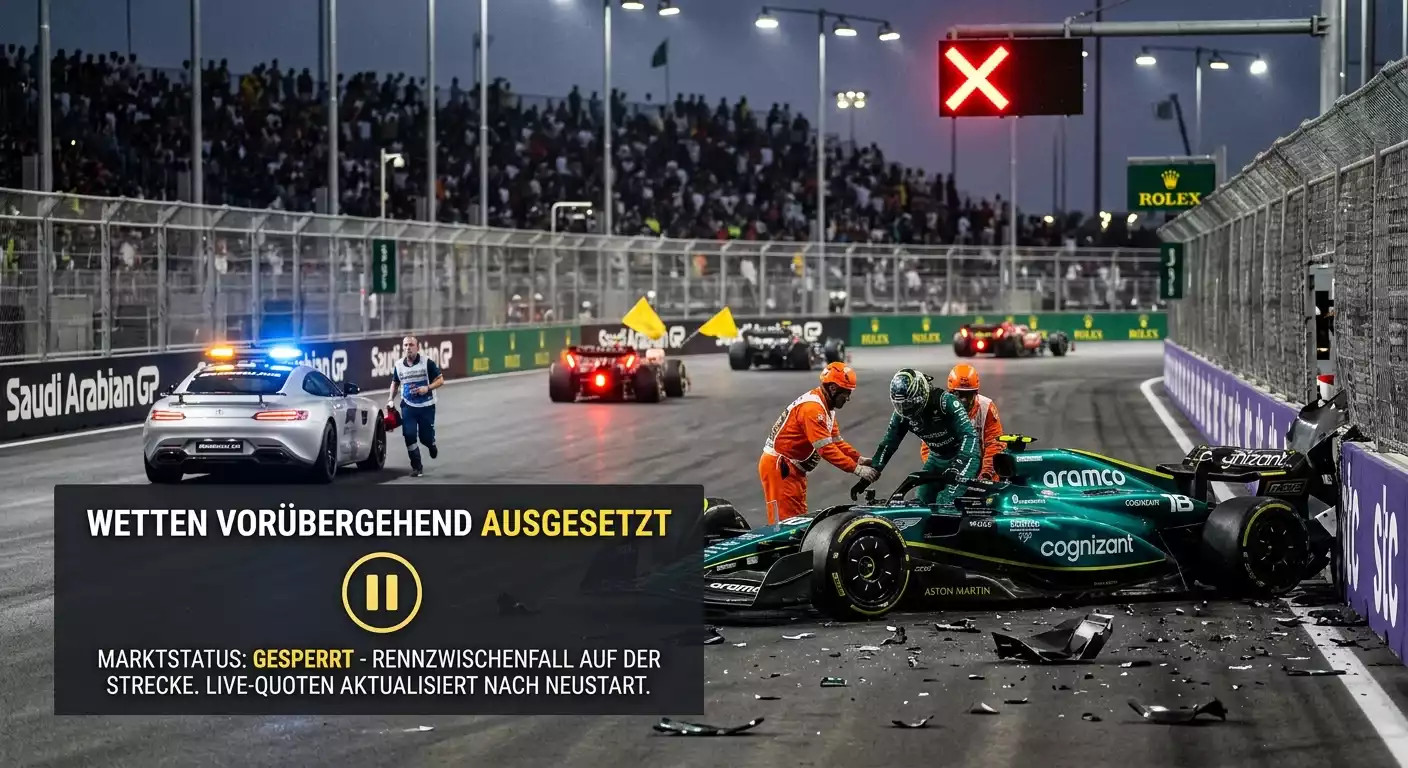 Quotenfreeze bei Formel 1 Live Wetten nach Safety Car Einsatz — Buchmacher schließt Markt temporär