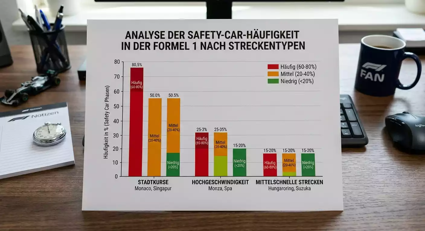 Safety-Car-Wahrscheinlichkeit nach Formel-1-Streckentyp — Stadtkurse vs. Hochgeschwindigkeitsstrecken im Vergleich