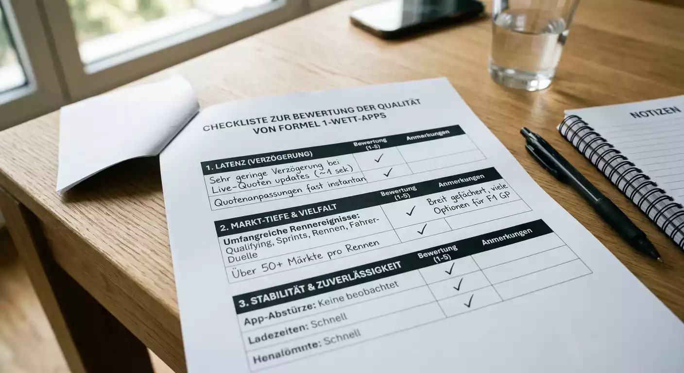 Checkliste der wichtigsten Kriterien für eine gute Formel-1-Wetten-App — Latenz, Markttiefe und Stabilität
