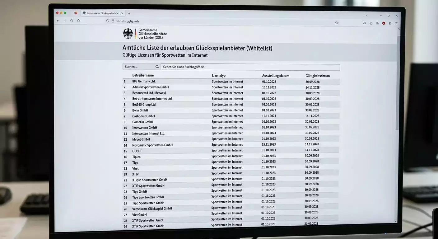 GGL-Behörde Lizenzliste mit allen lizenzierten Sportwettenanbietern auf der offiziellen Whitelist