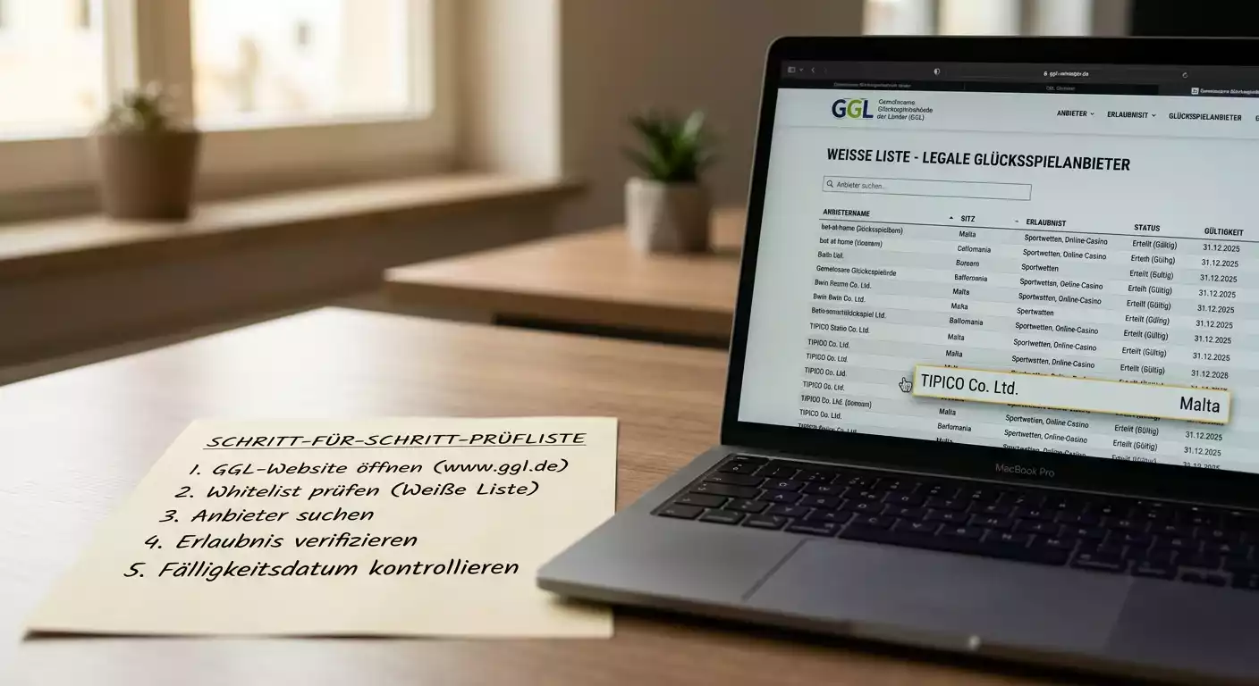 Schritt-für-Schritt-Anleitung zur Prüfung der GGL-Whitelist für Sportwetten auf der GGL-Website