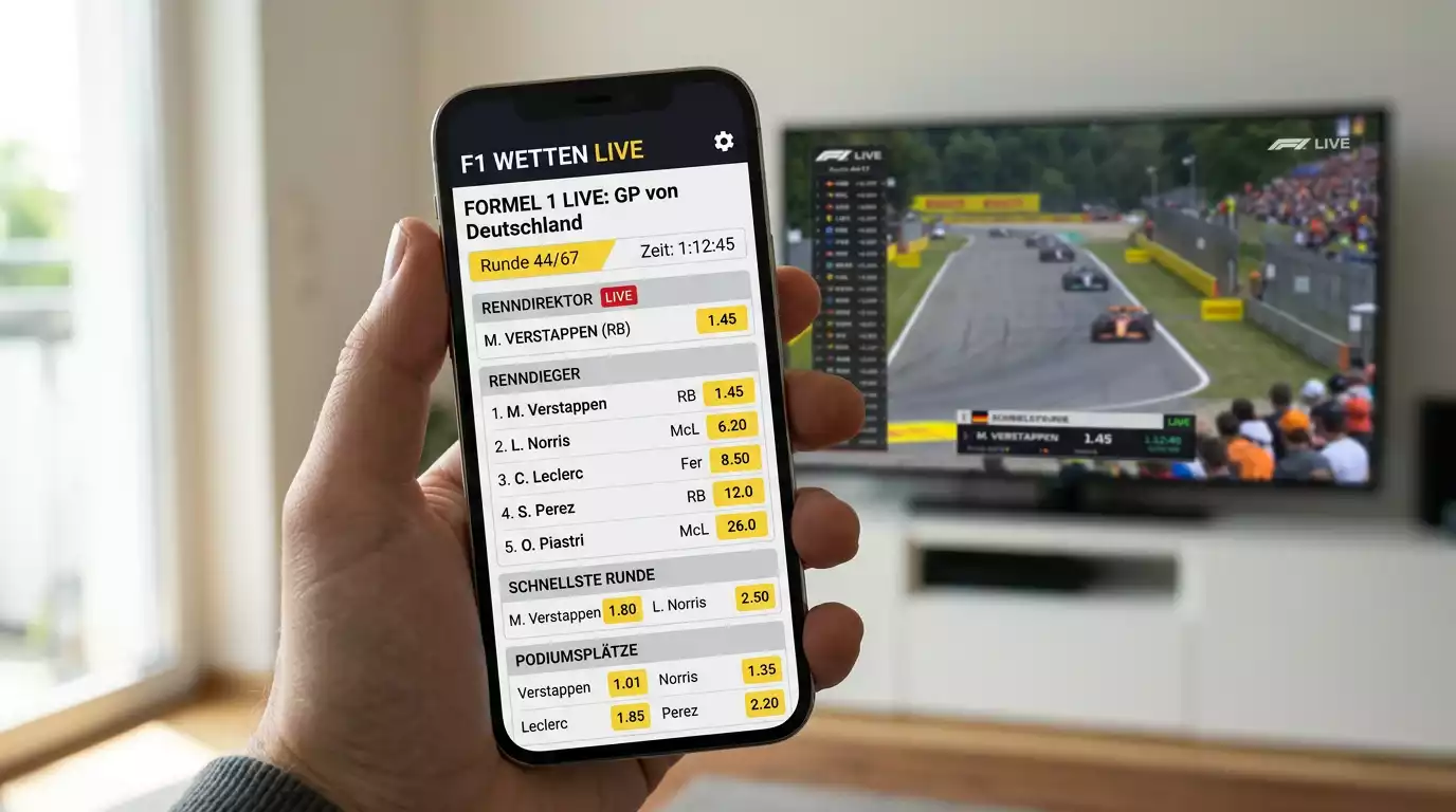 Formel 1 Live Wetten auf dem Smartphone während eines Grand Prix — In-Play Quoten in Echtzeit verfolgen