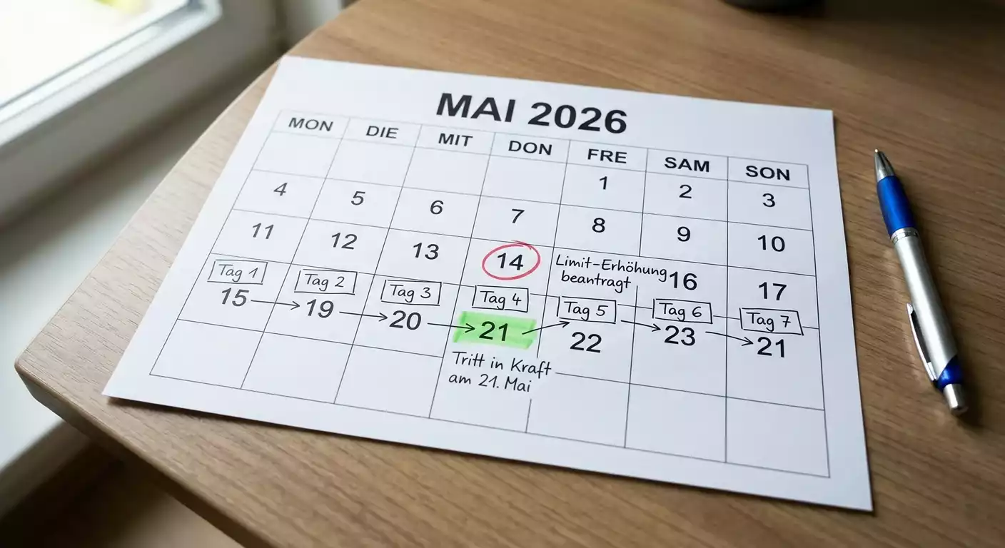 LUGAS 7-Tage-Frist bei Limiterhöhung — gesetzliche Wartezeit nach Paragraph 6c GlüStV 2021 für Einzahlungslimit-Erhöhungen