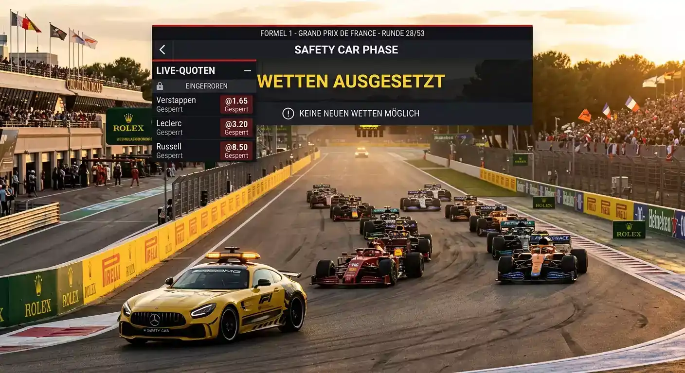 Formel-1-Live-Wetten Auslöser für Quotenfreeze — Safety Car, Unfall und Red Flag als häufigste Ursachen