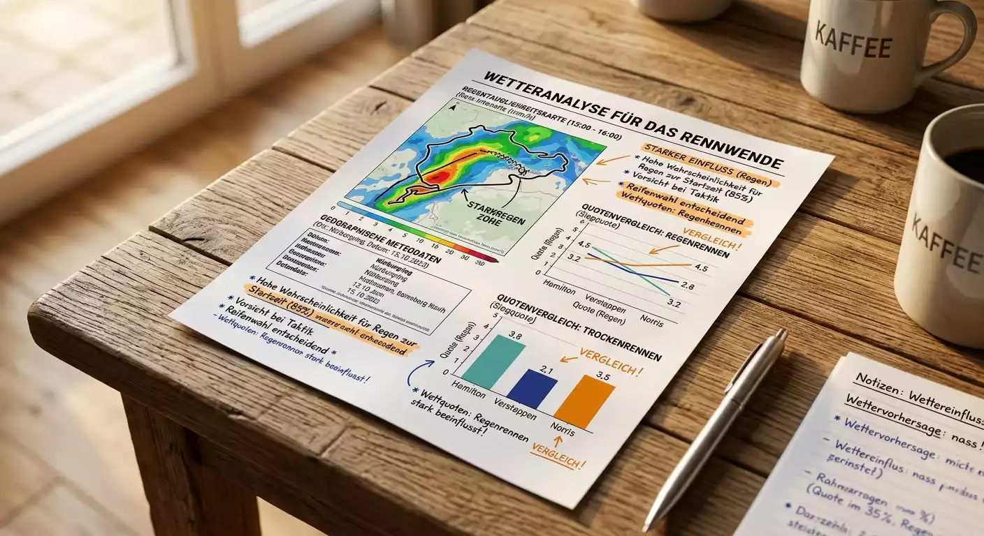 Wetterbedingungen als eigene Analysekategorie bei Formel-1-Wetten — Regen und Nässe verändern Favoriten und Quoten