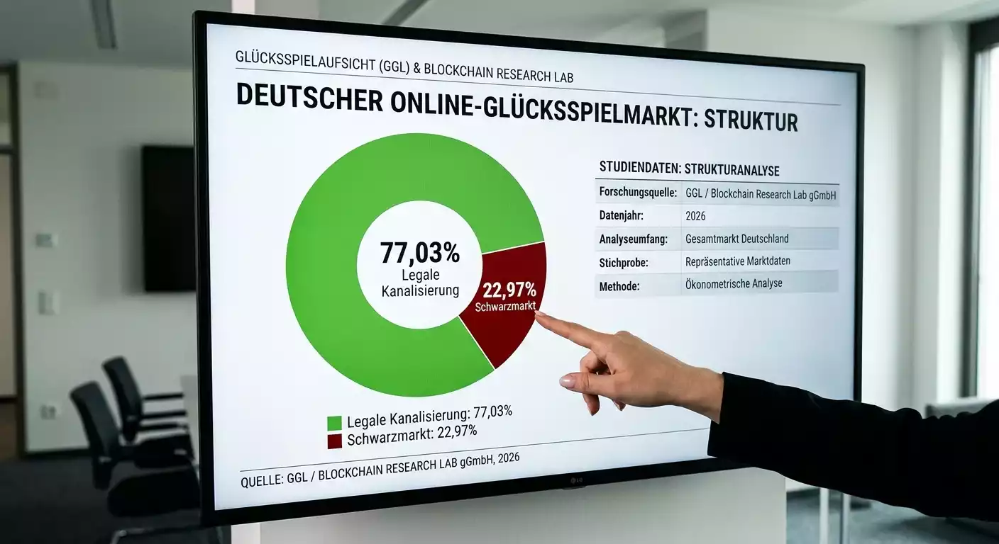 Schwarzmarkt Sportwetten Deutschland Marktanteil 2026 — 22,97 Prozent illegaler Anteil nach GGL-Studie Blockchain Research Lab