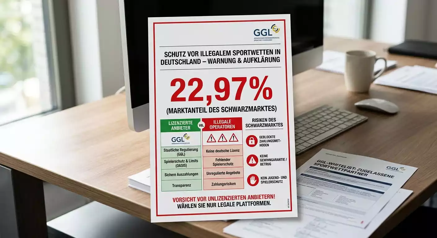 Schwarzmarkt Sportwetten Deutschland 2026 — 22,97 Prozent Marktanteil und GGL-Maßnahmen gegen illegale Anbieter